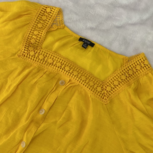A.U.W. dandelion yellow boho sheer lace blouse - Picture 6 of 17
